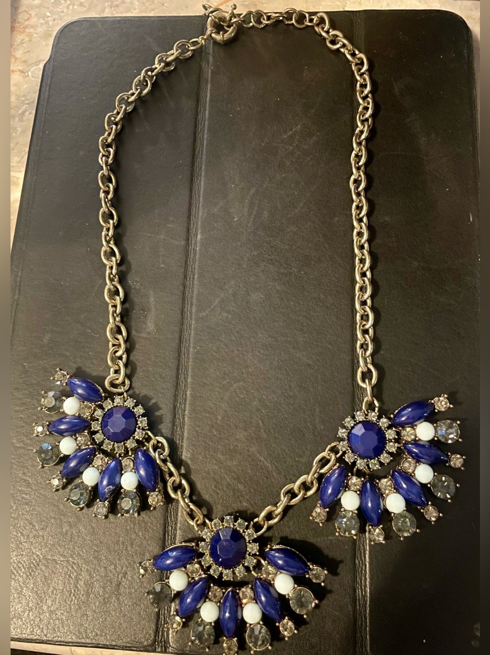 Statement Blue & White Crystal Bib Necklace